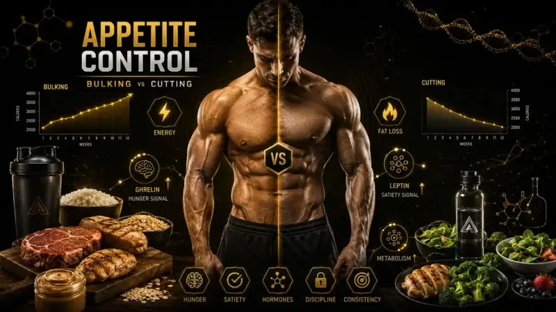 Appetite control during bulking and cutting through nutrition, hormones and sports pharmacology