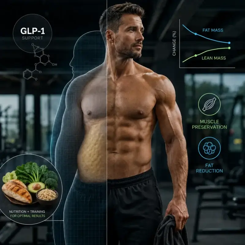 GLP-1 weight loss with focus on fat reduction, muscle preservation, nutrition and strength training